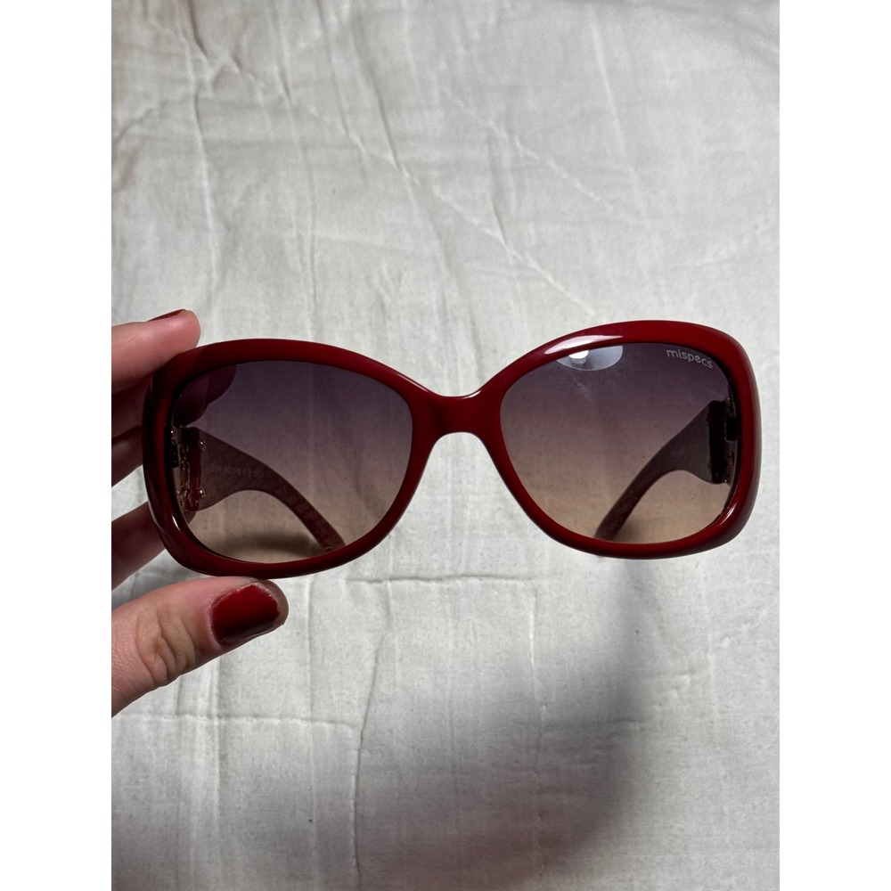 Mispecs Italy Design Red Oversized Sunglasses Gold Filigree Y2K Maroon 2000s
